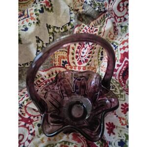 Vintage Fenton Art Glass Amethyst Purple Small Basket Candy Dish Home Decor
